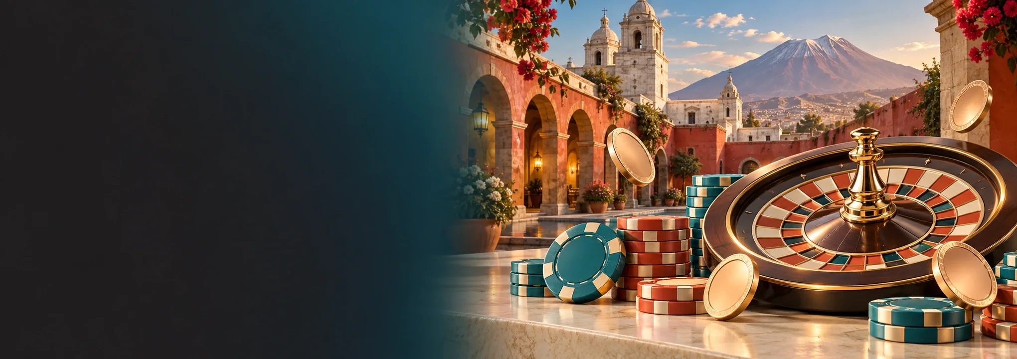 Ruleta y fichas en una composición inspirada en Santa Catalina de Arequipa